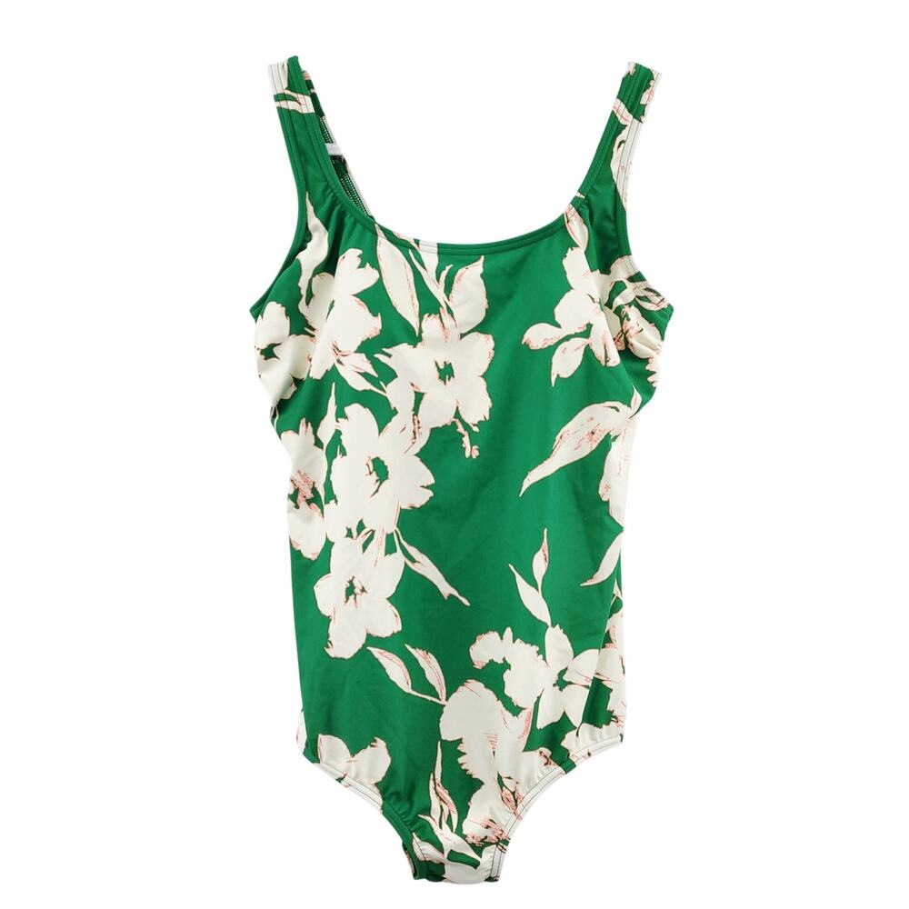 Land's End Green Floral Print One Piece Swimsuit Women's Plus Size 14 Tropical